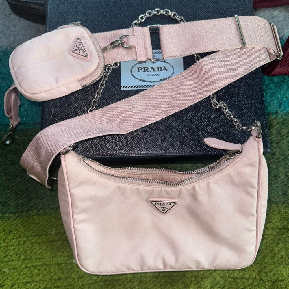 Prada Pink Crossbody Bag Set with Logo and Adjustable Strap